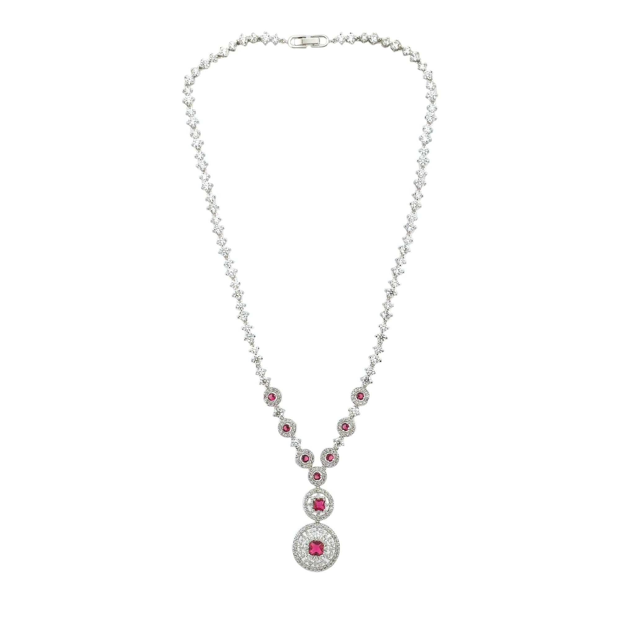 Treasure Bay Elegante juego de joyas de cristal de circonita cúbica para mujer, collar y pendientes chapados en rodio, diseño de gota de círculo, para novia, noche, baile, regalo