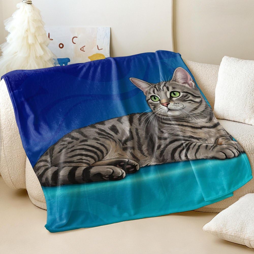 Couverture en flanelle chat tigré 150x200cm pour lit et canapé