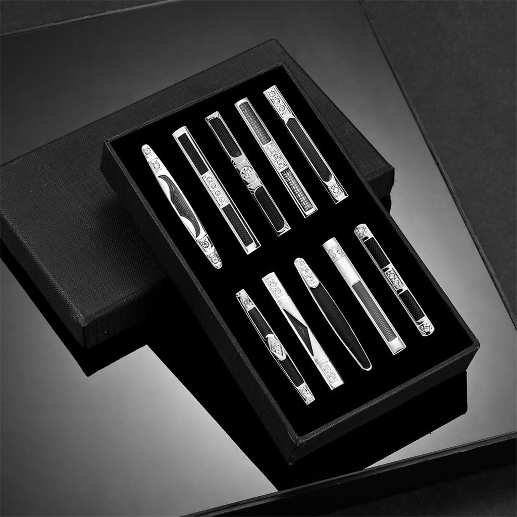 Set di Gemelli con fermacravatta, Chiodi per Polsini con Diamanti Personalizzati, Fermaglio per Colletto con Vite Francese, Scatola Nera (B Come Mostrato)