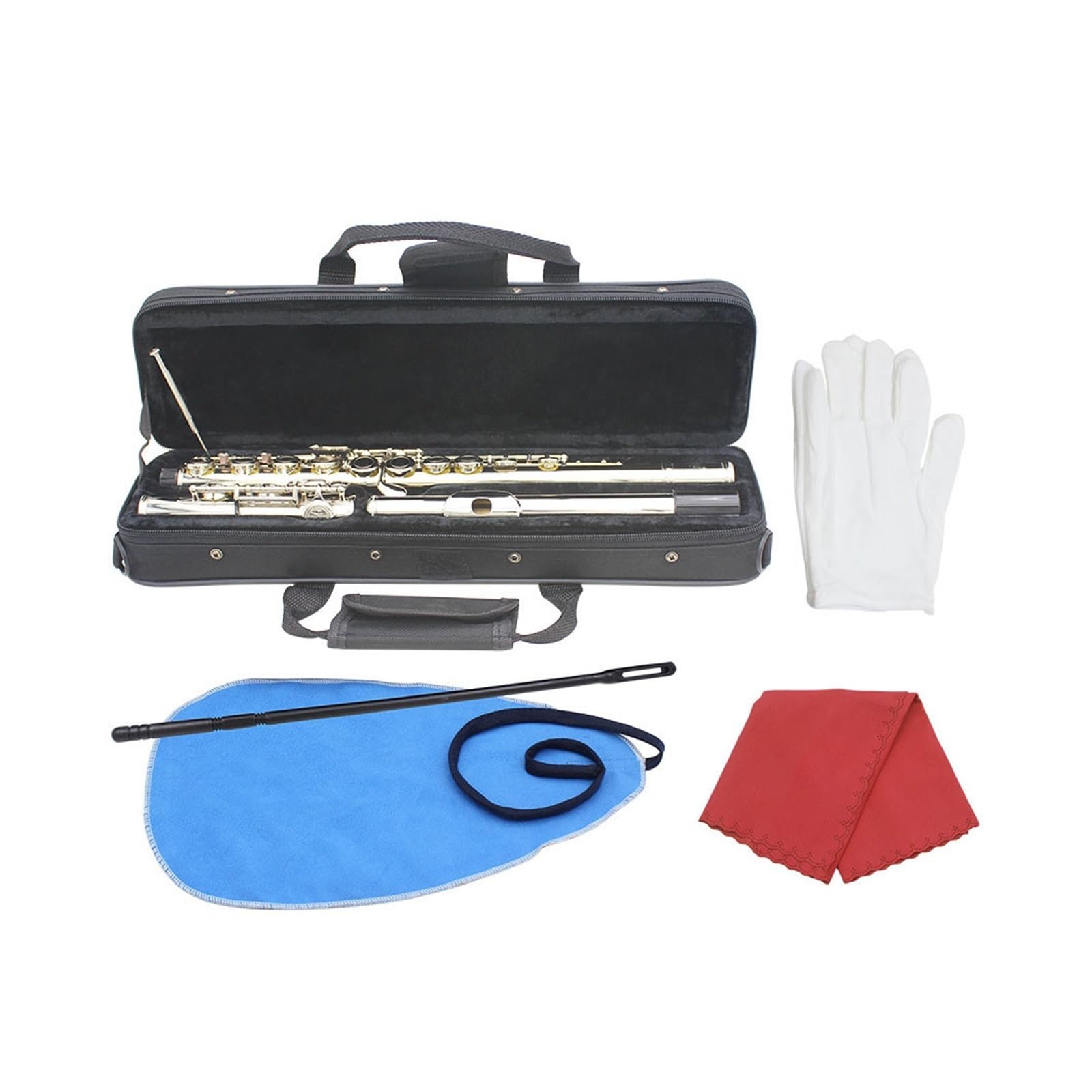 Flauta Flauta azul de 16 agujeros flauta con llave C con caja de cuero bolsa para flauta accesorios para instrumentos juego de limpieza