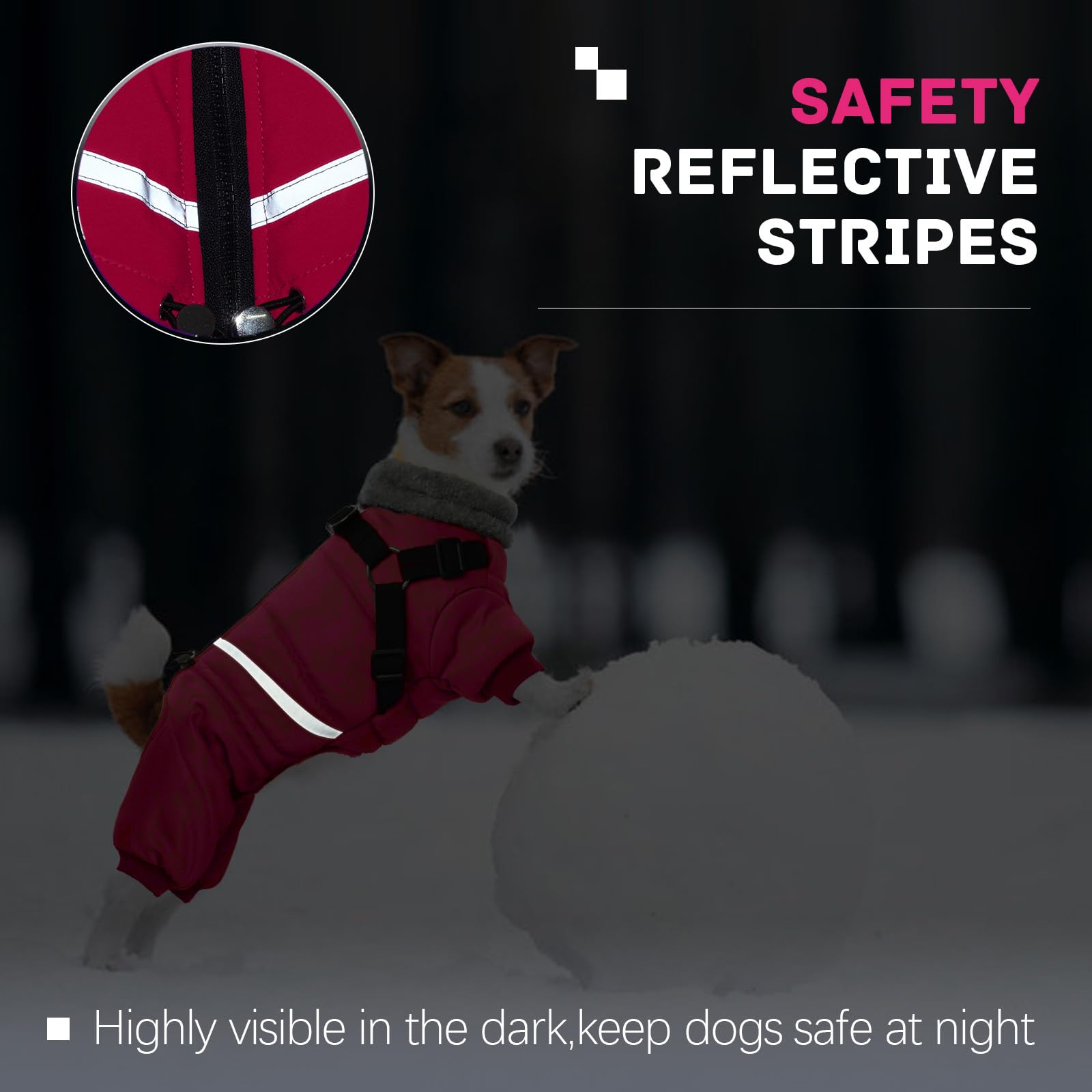 BRKURLEG Chaqueta de invierno para perros con arnés integrado, chaqueta de invierno para perros pequeños y medianos traje de nieve reflectante cortavientos para clima frío, abrigos de forro
