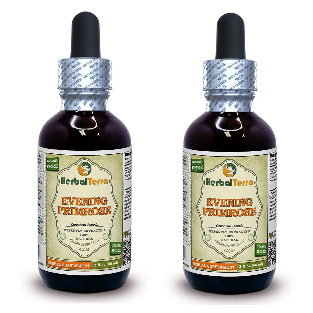 Evening Primrose (Oenothera Biennis) Tincture, Dried Seeds Liquid Extract (Brand Name: HerbalTerra) 2x2 fl.oz (2x60 ml)
