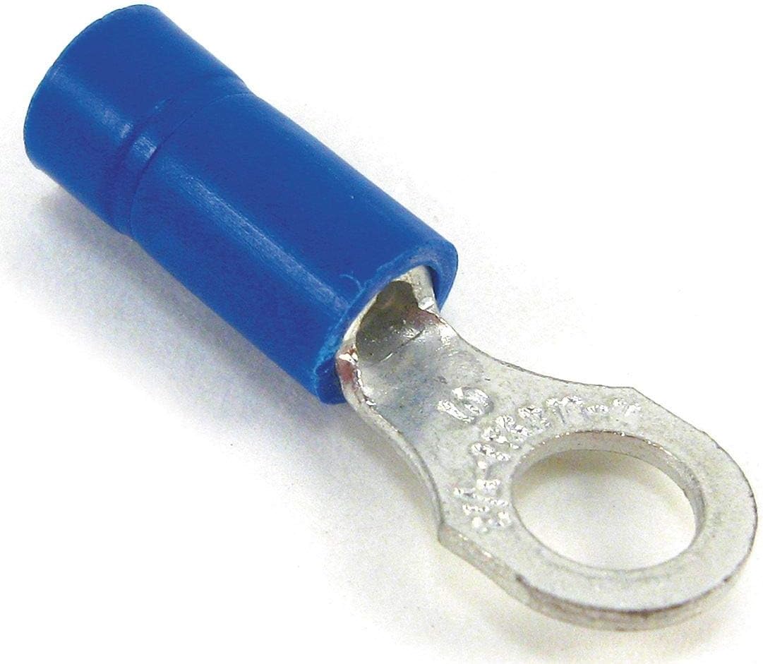 Stakon Ring Terminal, Blue Vinyl, Brazed Seam, 18 to 14 AWG, 100 PK