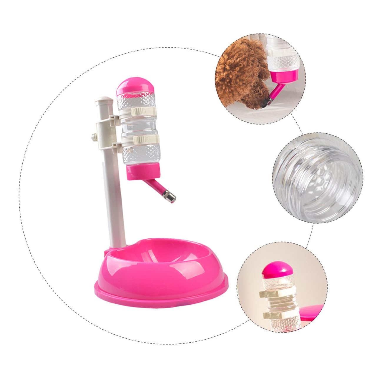 NOLITOY Dispensador de Agua Automático para Mascotas Comedero Ajustable de Altura Material PP y PVC Duradero Desmontable para Limpieza Fácil Bebedero y Comedero 2 1 Color Rosa Fucsia