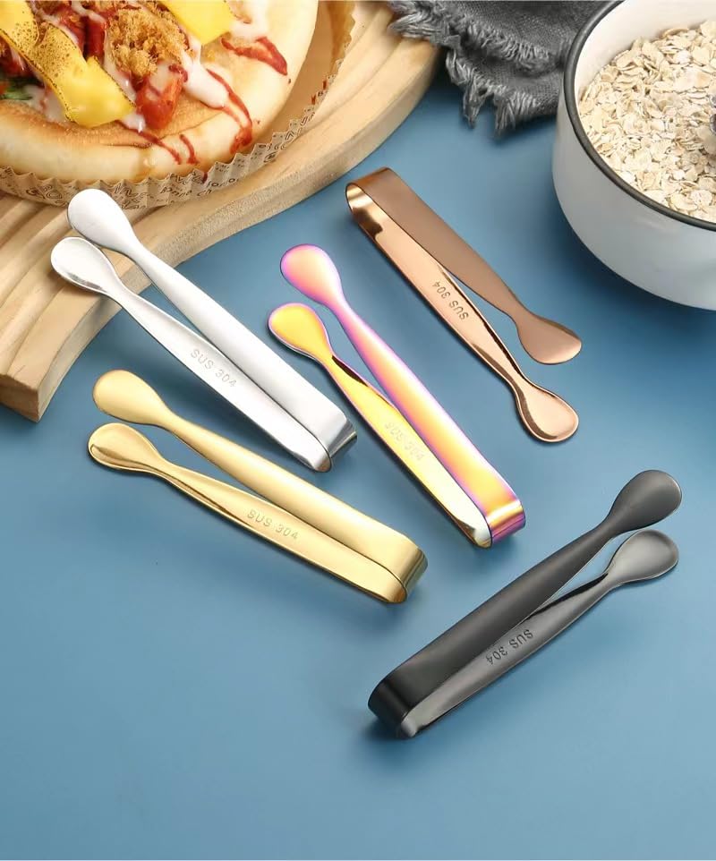 Mini pinzas para servir de acero inoxidable, pinzas de hielo negro para cubos de azúcar, aperitivos, fiesta de té, barra de café, postres 5