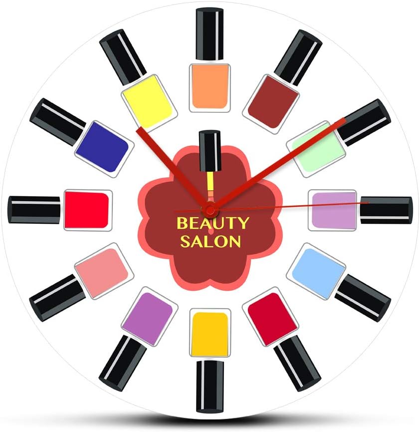 Geek Alerts Colorful Nail Polish Bottles Beauty Salon Studio Acrylic Wall Clock Nail Salon Maincure Modern Non Ticking Timepiece Watch Nail Technician Gift Store Sign (15inch)