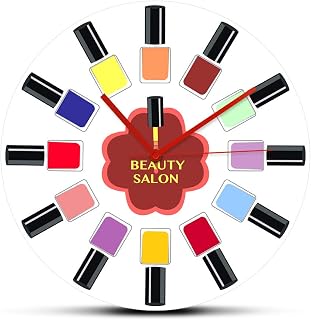 Geek Alerts Colorful Nail Polish Bottles Beauty Salon Studio Acrylic Wall Clock Nail Salon Maincure Modern Non Ticking Timepiece Watch Nail Technician Gift Store Sign (12inch)