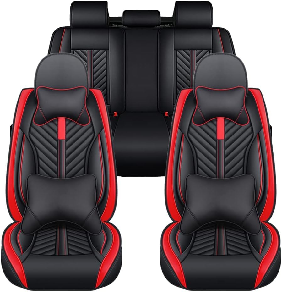 JoyRozTek Car Seat Covers For Audi Q5 SQ5 2008-2026 (5-Seater), Universal Fit, Premium PU Leather Seat Cover Full Set, ZT08, Black & Red 2