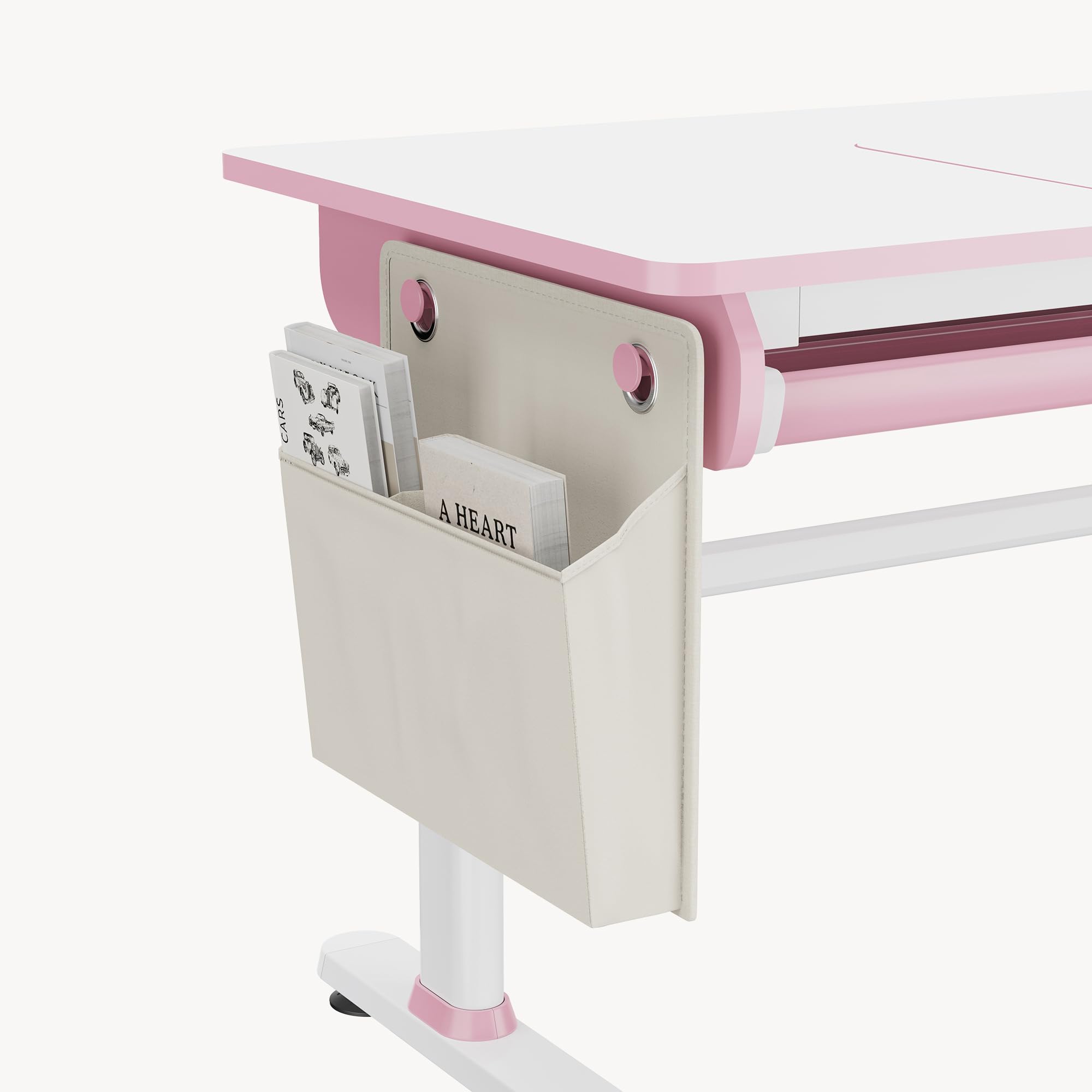 [en.casa] Höhenverstellbarer Schreibtisch für Kinder Kuosa 120 x 60 cm mit Schublade Kinderschreibtisch mitwachsend Kurbel Zeichentisch Metall Pink/Weiß