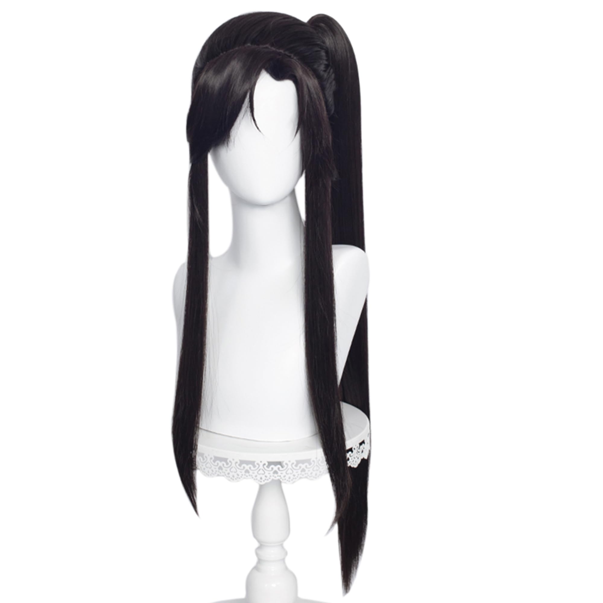 Long Black Straight with Ponytail Heat Resistant Synthetic Hair for Men Women Halloween Chirstmas Role Cosplay Replacement Wigs - Image 2