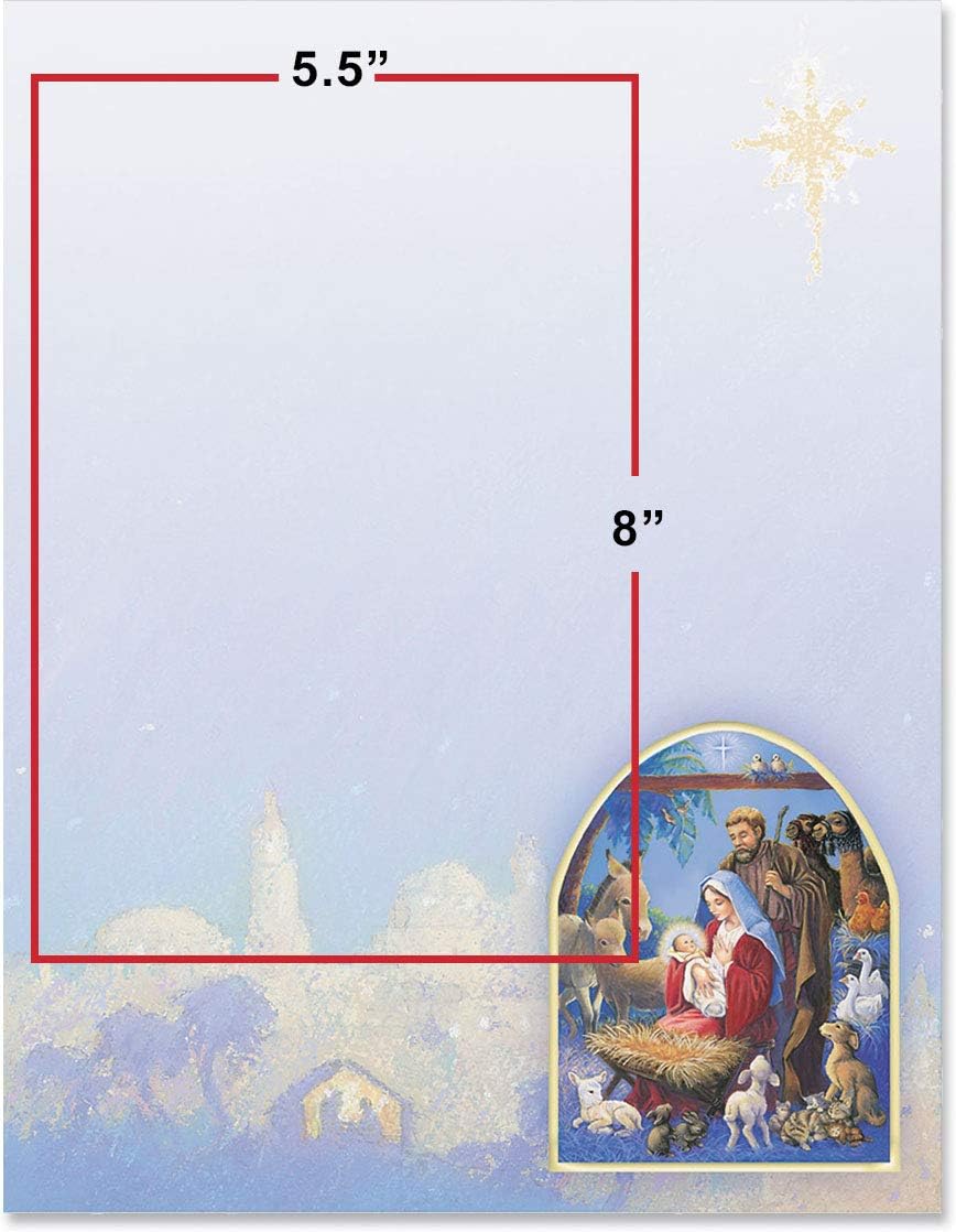 PaperDirect Bethlehem's Sacred Night Christmas Winter Holiday Theme Stationery, Border Paper, Letterhead 8.5 x 11, 100 sheets, Elegant Premium Writing Paper, Decorative Printer Paper