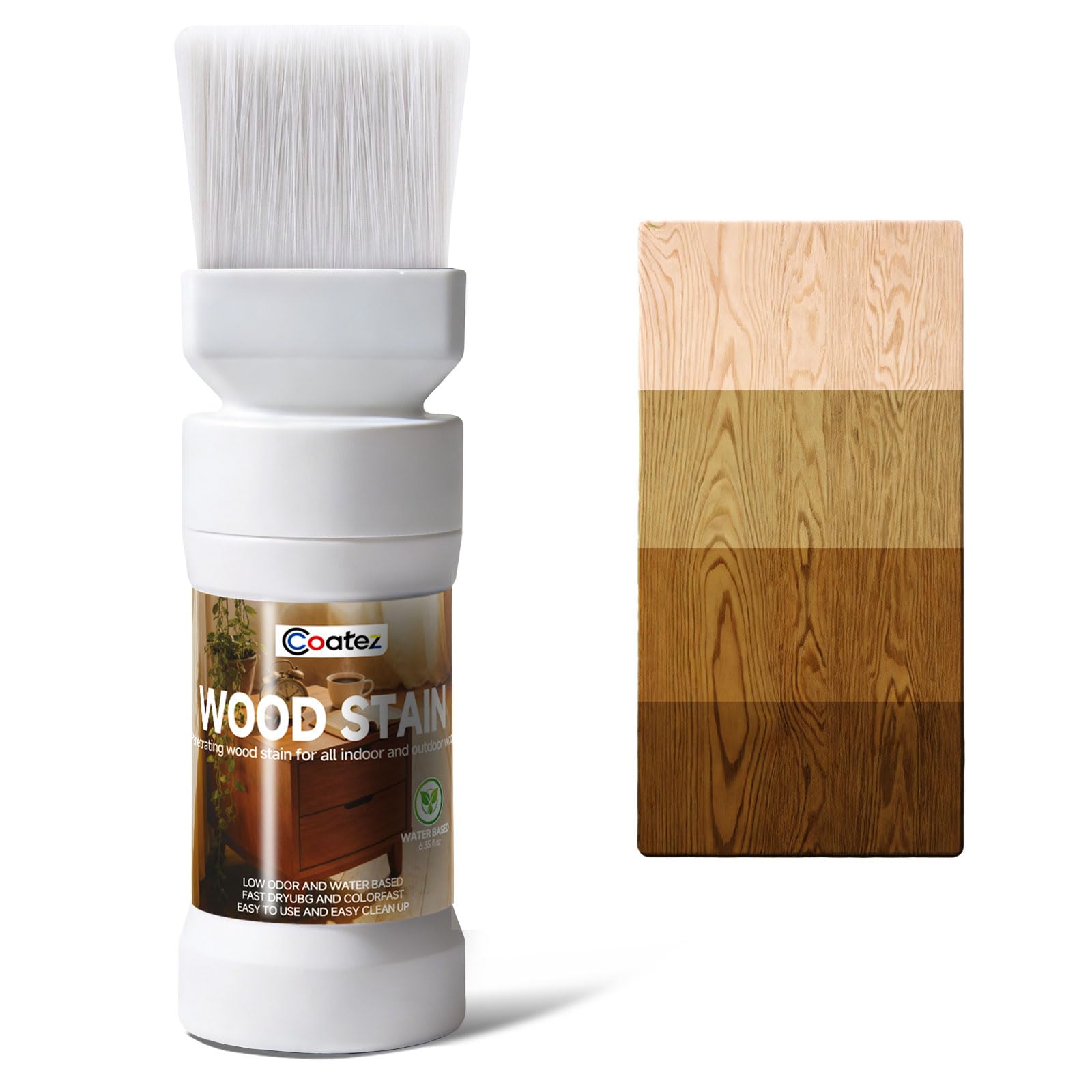 COATEZ Wood Stain - Teak, 6.35 Fl Oz Water Based Wood Stain and Sealer in One, Multiple Finishes, Fast Drying, Indoor and Outdoor Furniture, Cabinet,