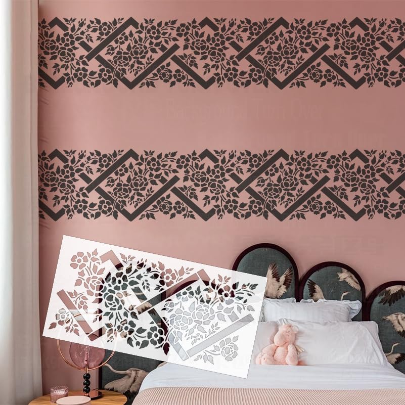 Pochoir géométrique floral 111 cm grand modèle pour peinture murale