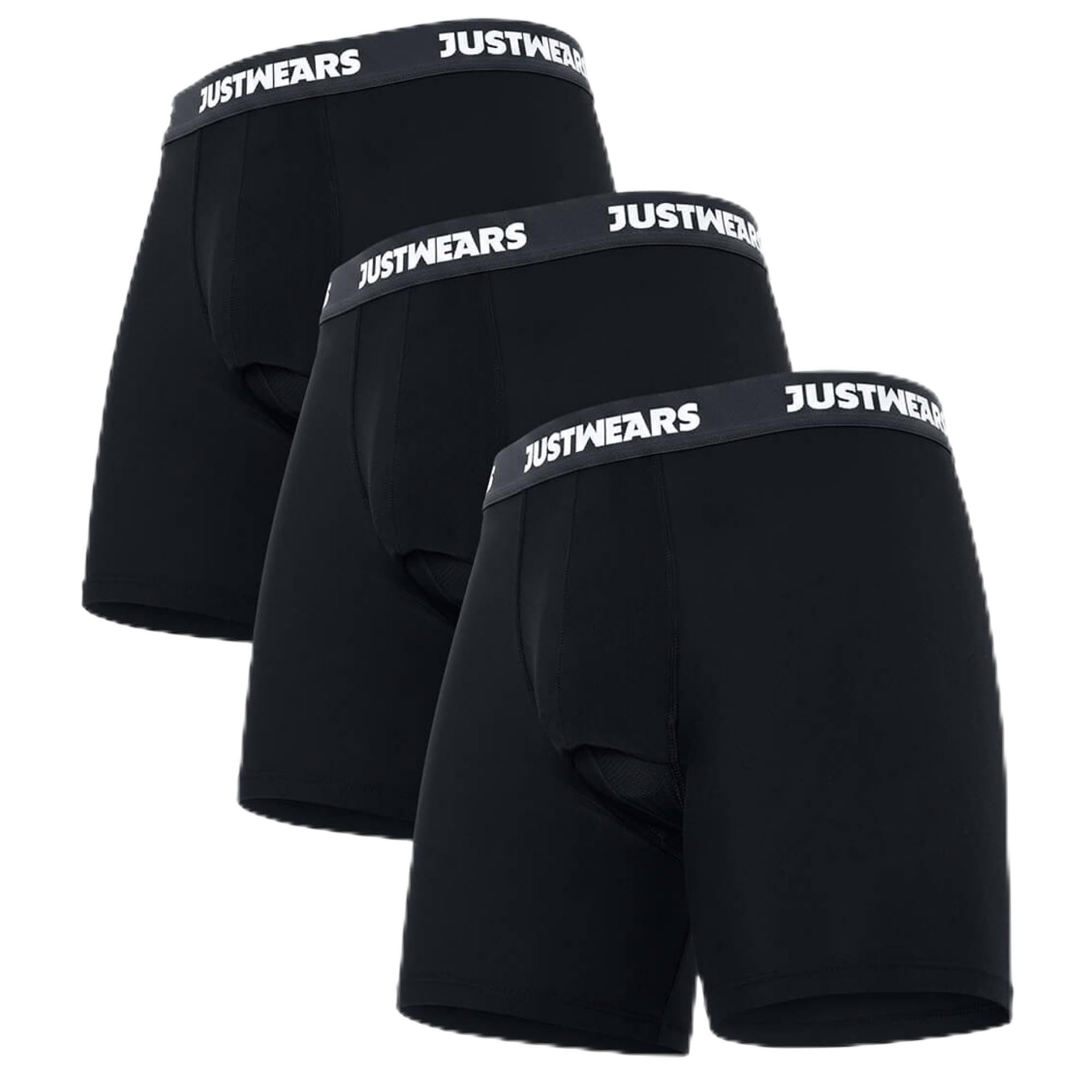 Justwears Men's Black - White Logo Boxer Briefs Active - L
