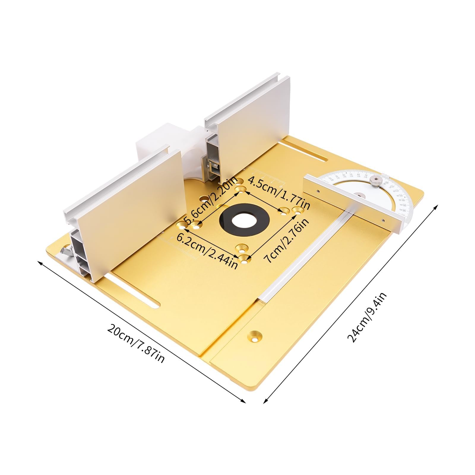 Placa de inserción para mesa de fresadora, tablero abatible para fresado de madera de aleación de aluminio con valla trasera y regla de ángulos, herramienta auxiliar de grabado para máquina de corte(B