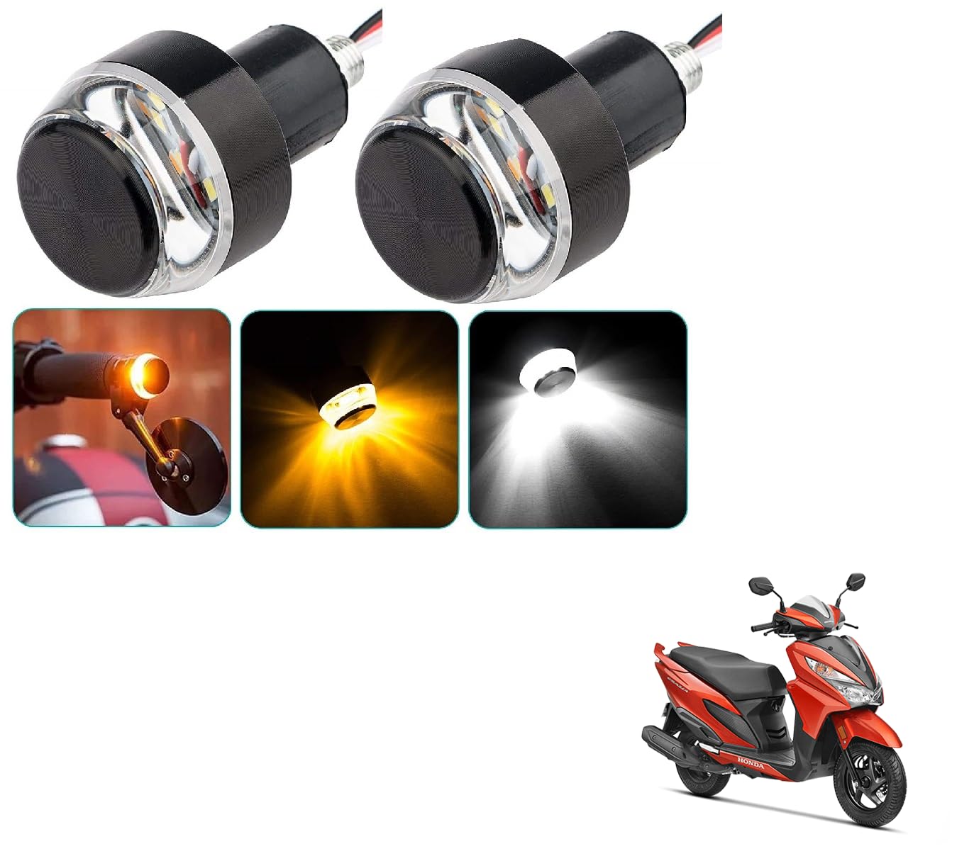 AUTOADDICT Bike And Scooty Handle Bar End DRL/White And Yellow Turn Signal LED Light Blinker Indicator For Honda Grazia-image-32