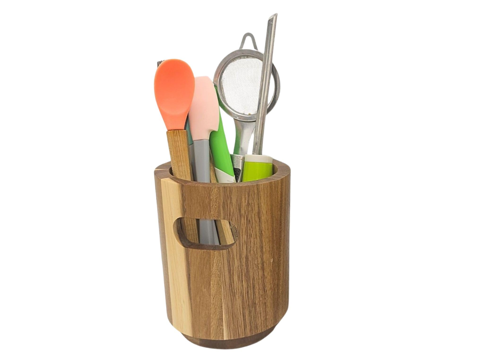 AYAMAX Multi-Purpose Natural Acacia Wood Utensil Holder | Kitchen Utensils Holder, Cutlery Organizer for Countertop | Rustic Farmhouse Style Utensil Pot (Small 11×14.5cm)