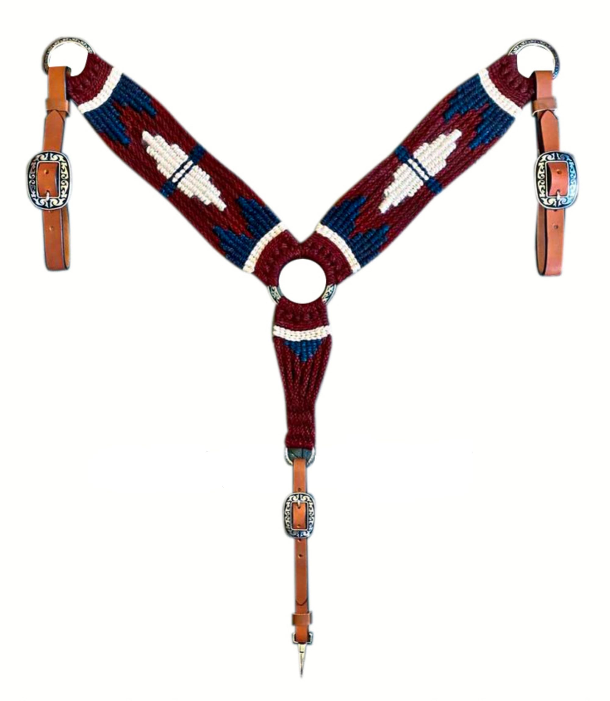Cheval's International Western Mohair Horse Breast Collar, Handmade Premium Wool & Leather Equestrian Tack, Adjustable, Durable & Comfortable Saddle Breastplate for Horses - Maroon & White, Cob