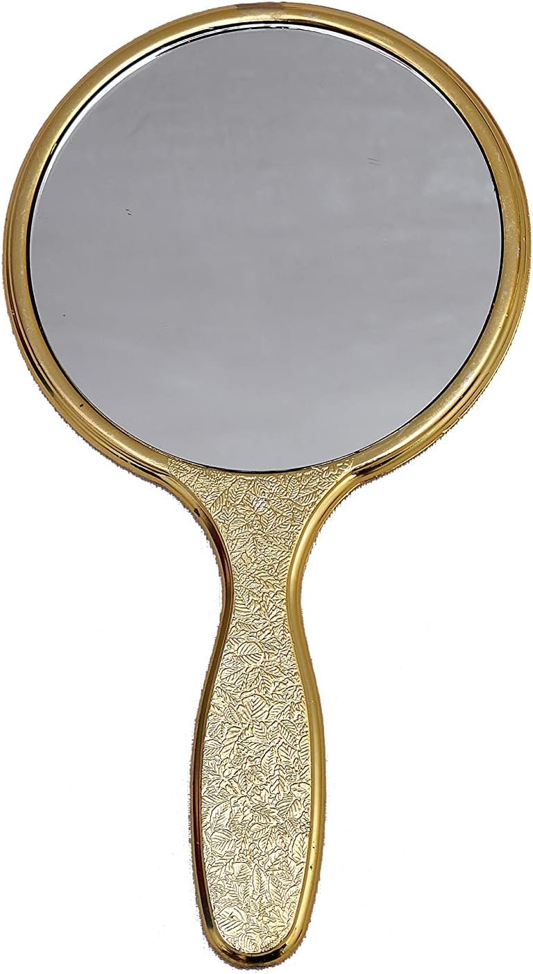 Golden Handheld Salon Barbers Hairdressers Mirror with Large Grip Handle