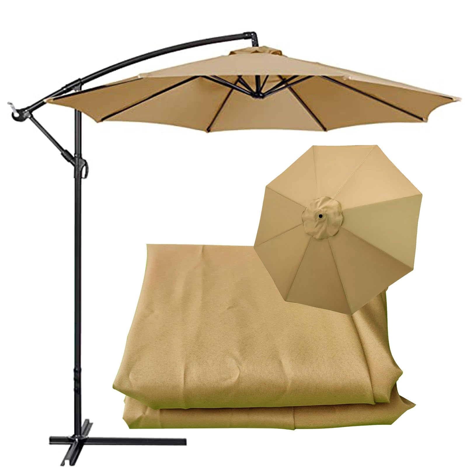 Garden Replacement Parasol Canopy 9ft 10ft 6 Arms 8 Arms Patio Umbrella Replacement Fabric Cover, Umbrella Top Replacement Cloth, For Standard, Cantilever & Balcony Parasols(Thickness:Khaki,Size:9ft-6