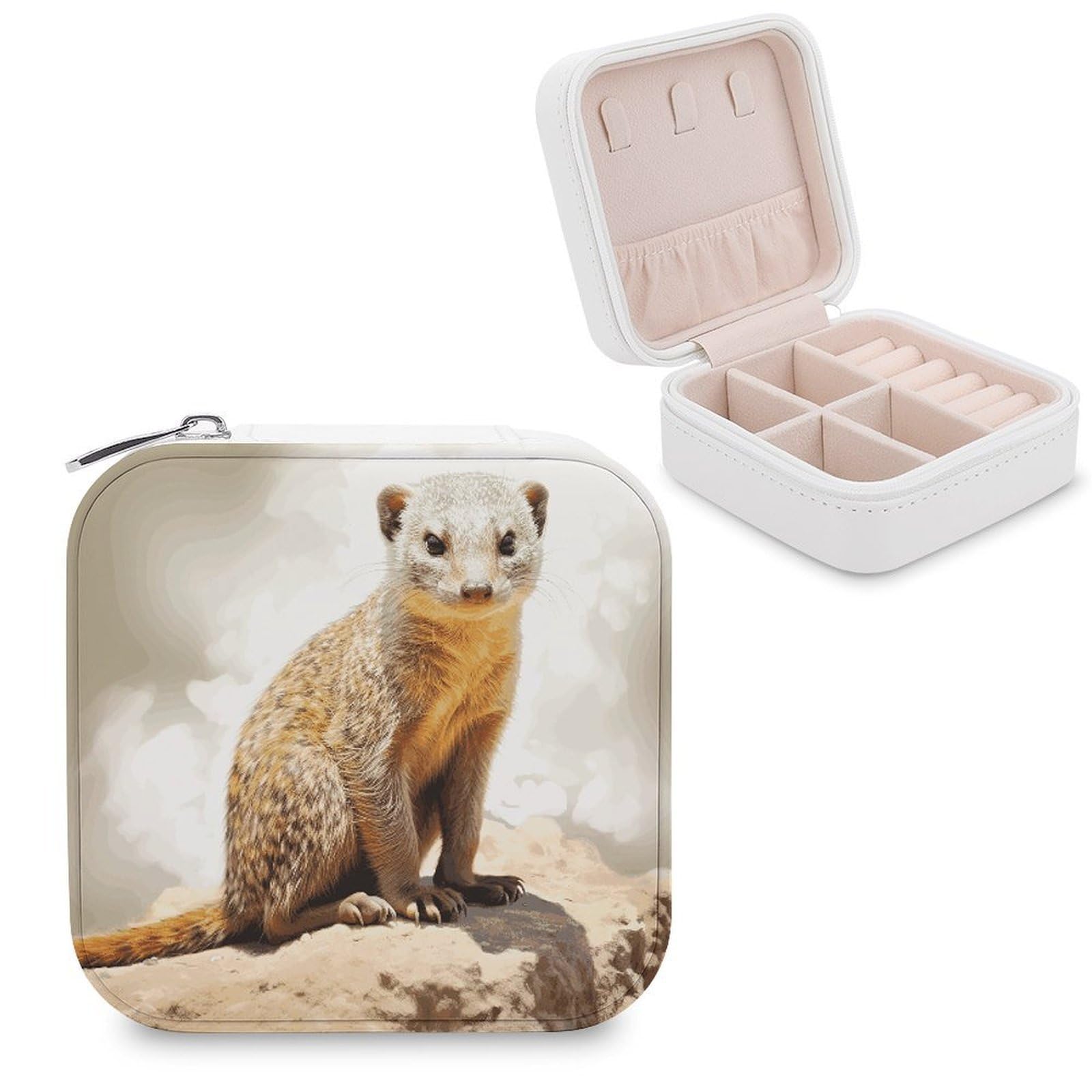FekiLoot Wild Meerkats Travel Jewelry Box Small Jewelry Organizer Storage Case Portable PU Leather Mini Jewellry Travel Case Necklace Ring Storage Organizer Gift for Women