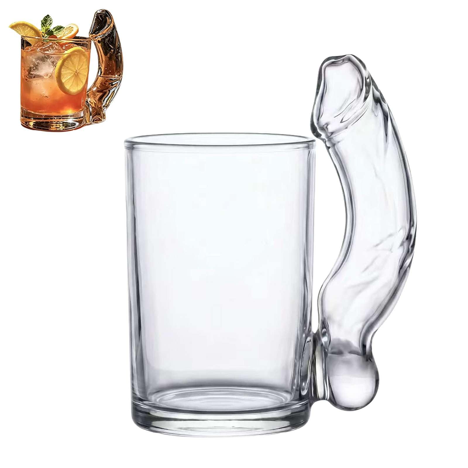 Funny Novelty Cocktail Glass, Creative Curved Handle Glass Large Capacity Clear Drinking Glasses Cup, Quirky Shaped Wine Cup for Beer Cocktail Whiskey Novelty Bar Party Drinking Glassware