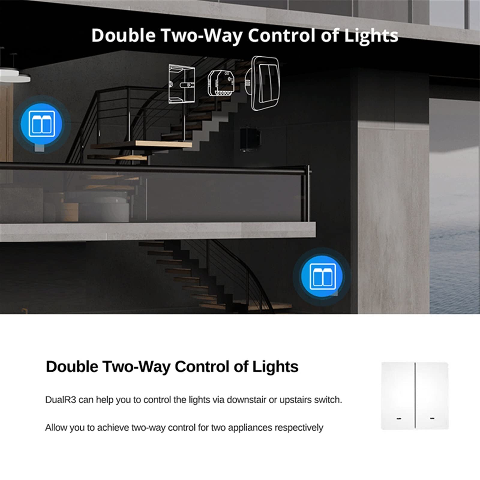 Mini Smart Switch DUALR3/R3 Lite 2-pasmowy podwójny moduł przekaźnikowy Pomiar mocy Inteligentny dom Via Części i części zamienne (kolor: Dualr3 8 szt.)