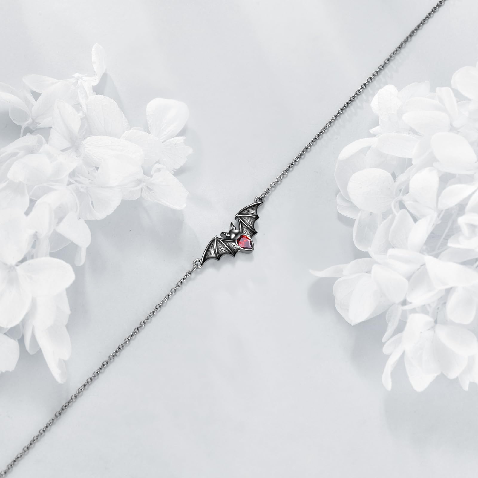 ONEFINITY Bracciale da donna a pipistrello, in argento Sterling 925, nero, con pipistrello, per Halloween, gioiello gotico, Zirconia cubica