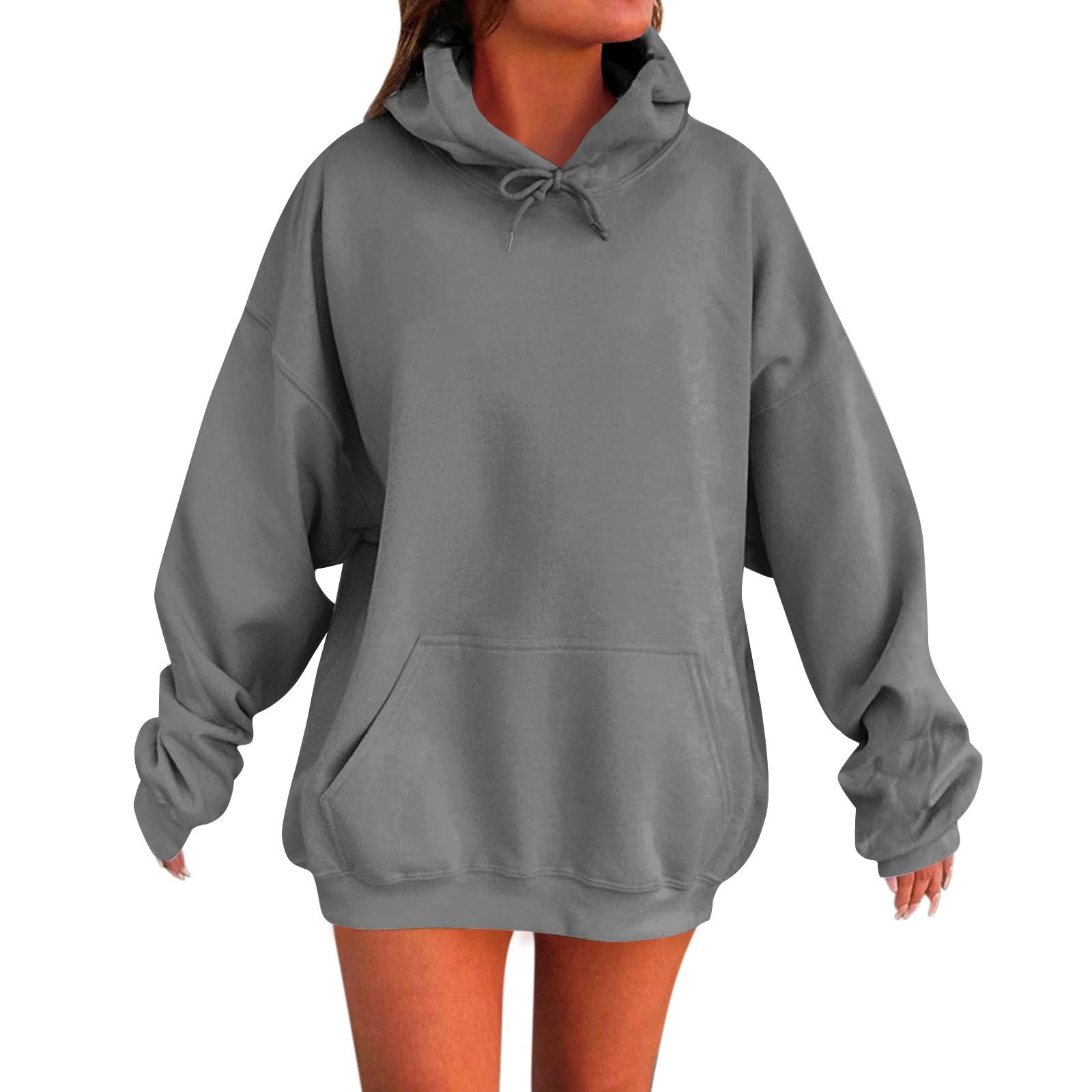 GenericWomens Oversized Hoodies Long Sleeve Pocket Drop Shoulder Pullovers Top Solid Basic Loose Hoodie Sweatshirt