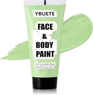 Pastel Green Water Based Face Body Paint, 2.37 OZ Large Tube Full Coverage Face Paint for Wizard Cosplay Makeup, Washable Pastel Green Body Painting for Adult Costume Party Halloween SFX Makeup