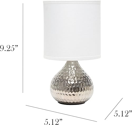 Miniatura 4 de Simple Designs LT2073-SVW - Mini lámpara de mesa de goteo de textura martillada plateada con pantalla blanca