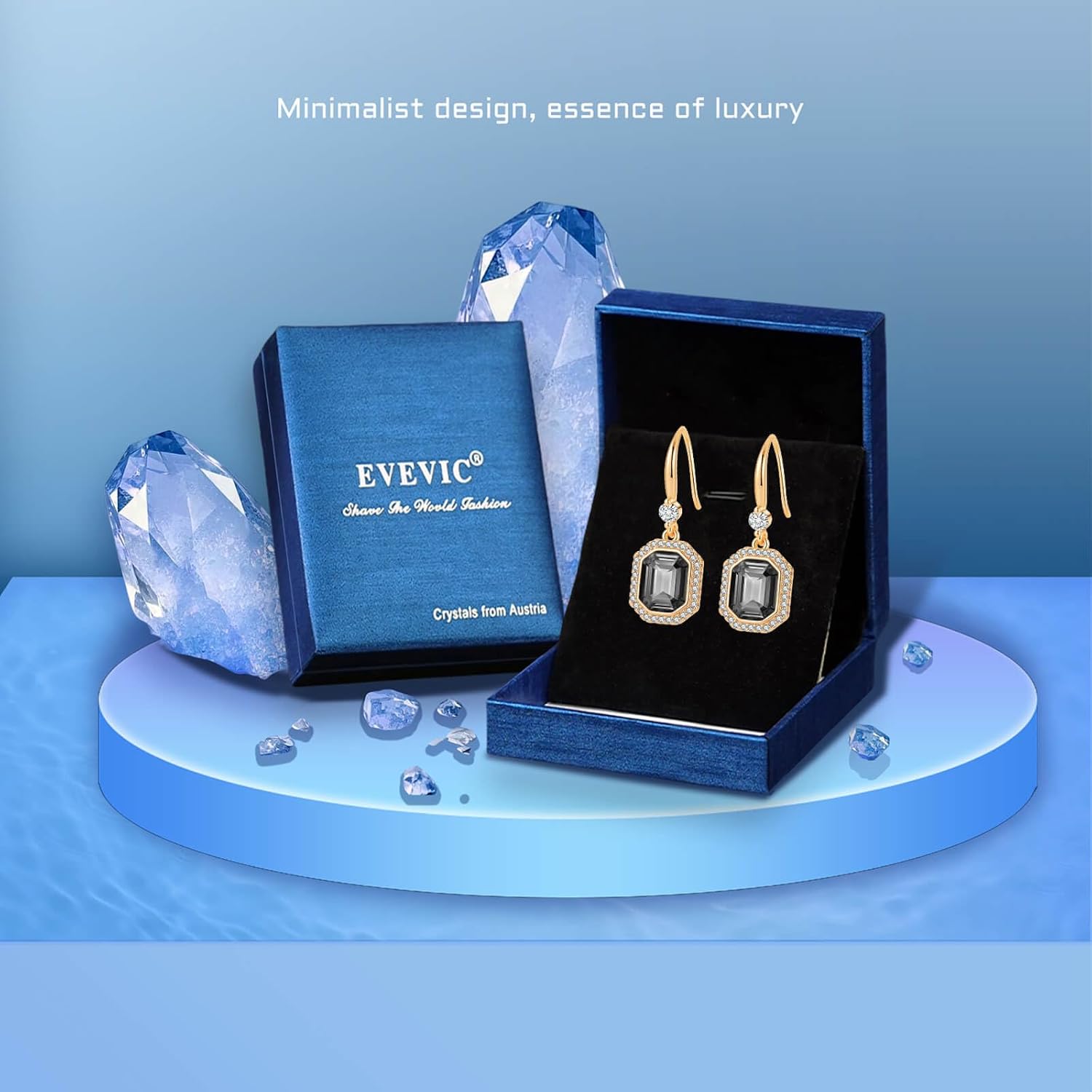 EVEVIC Austrian Crystal Halo Octagon Drop Dangle Earrings for Women 14K Rose Gold Plated Jewelry Gifts for Women - Image 6