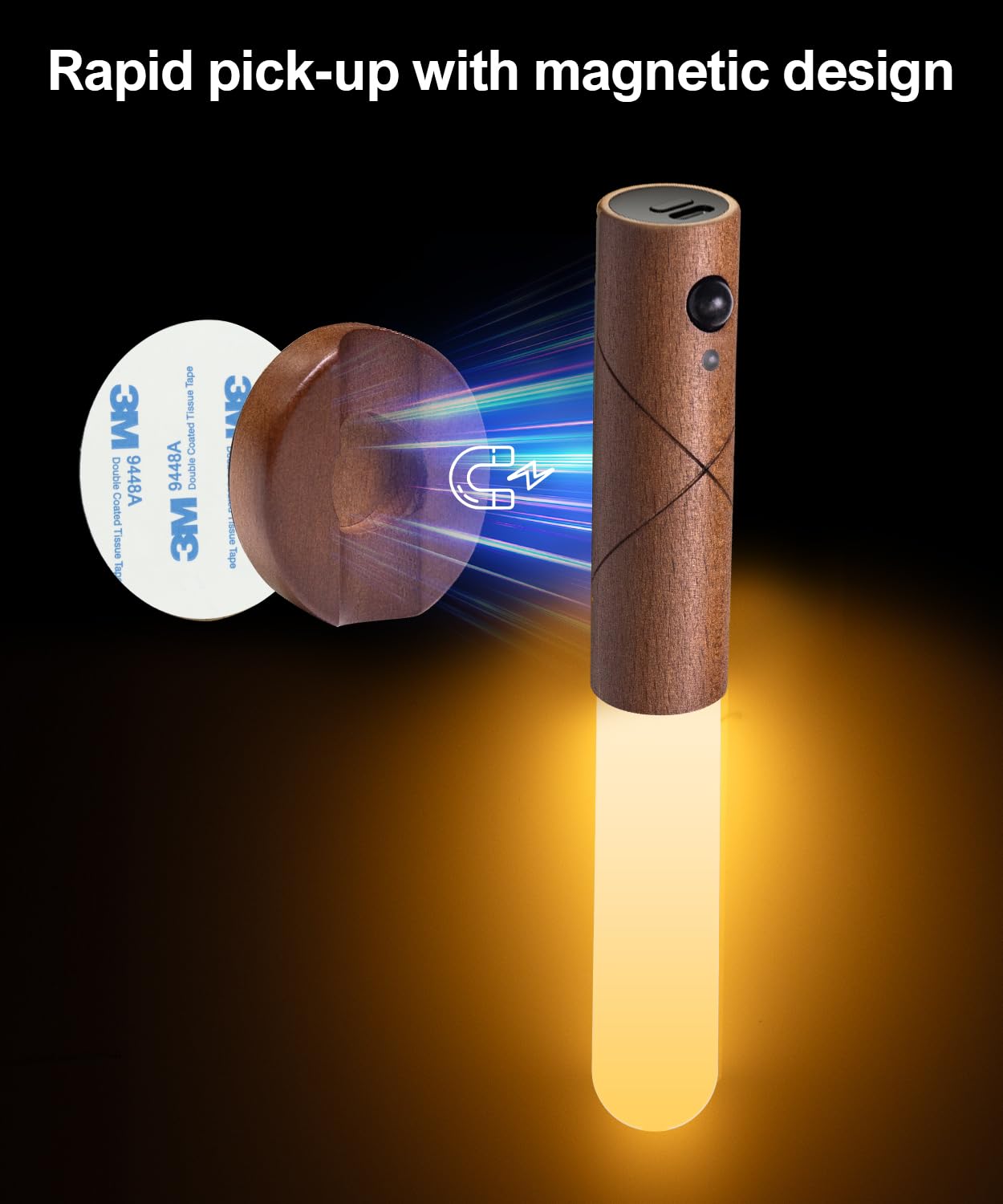 Doraimuni 2-Pack Rechargeable Wooden Wireless Wall Lights with Magnetic Mount, Removable USB Stick for Bedroom Hallway - Image 4