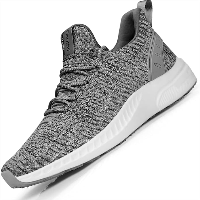 Feethit Turnschuhe Herren Laufschuhe Sportschuhe Sneaker rutschfeste Gummisohlen Leichte und Atmungsaktiv für Gehen Laufen Joggen Sports Grau 43