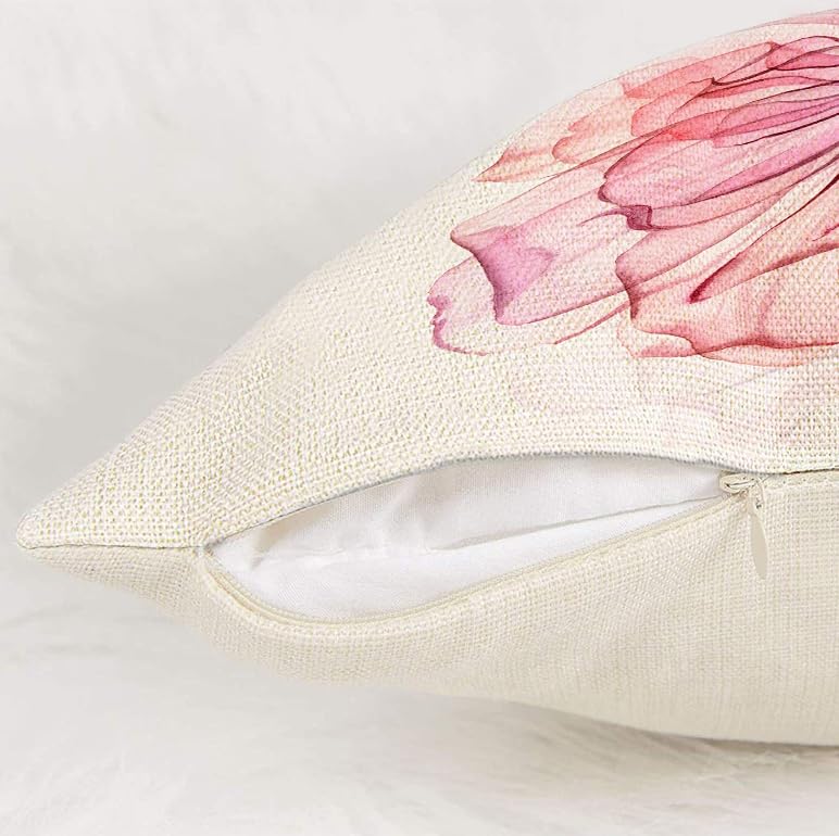 BAOKU Set of 4 Outdoor Floral Pillow Cases Pink Flower Cushion Cases 18x18 Inch Holiday Seasonal Spring Summer DecorationsThrow Pillow Covers - Image 4