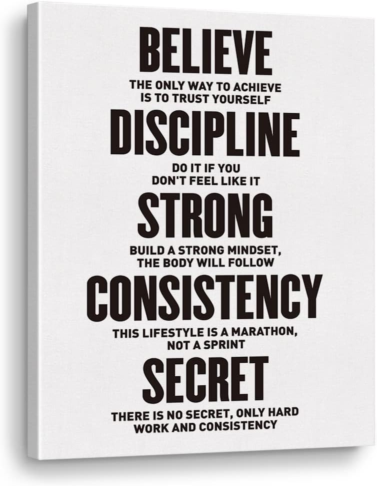 Inspirational Gym Canvas Wall Art, Believe Discipline