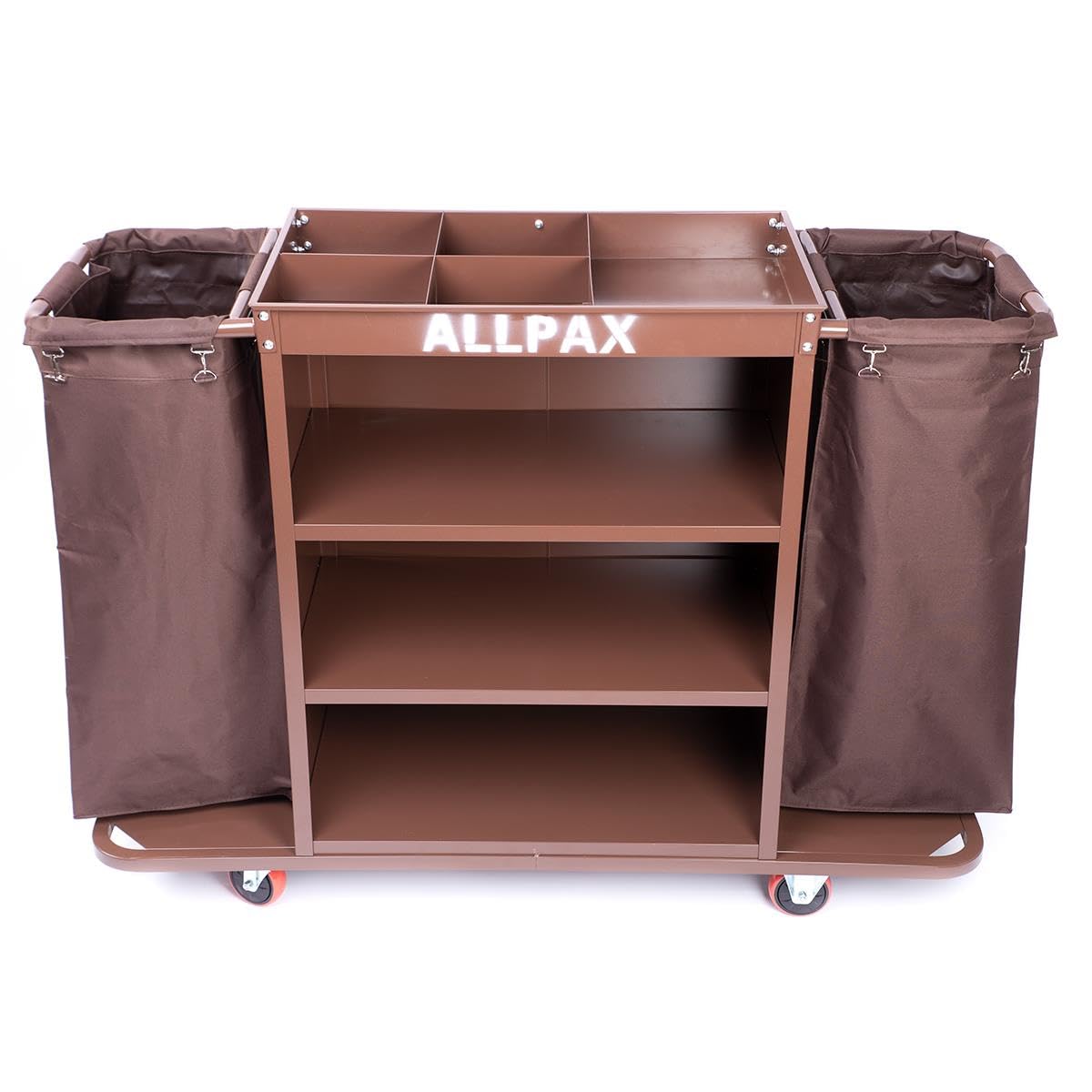 Allpax Housekeeping Wagen aus Metall 142 x 46 x 112 cm 4 Etagen inkl. 2 Wäschesäcke Reinigungswagen
