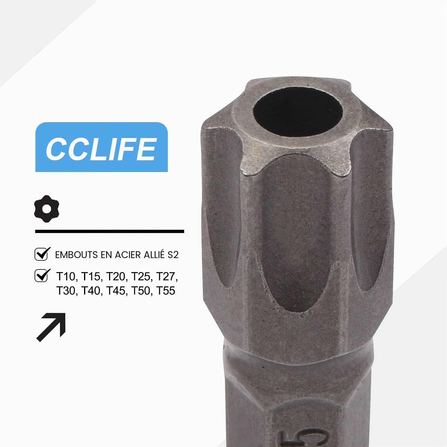 CCLIFE 34 Pièces Coffret douilles torx femelle 3/8" profil E4-E20, Embout torx étoilé profil T10-T60 en Acier S2, Adaptateur 3/8' à 5/16' CR-V Douille Etoile