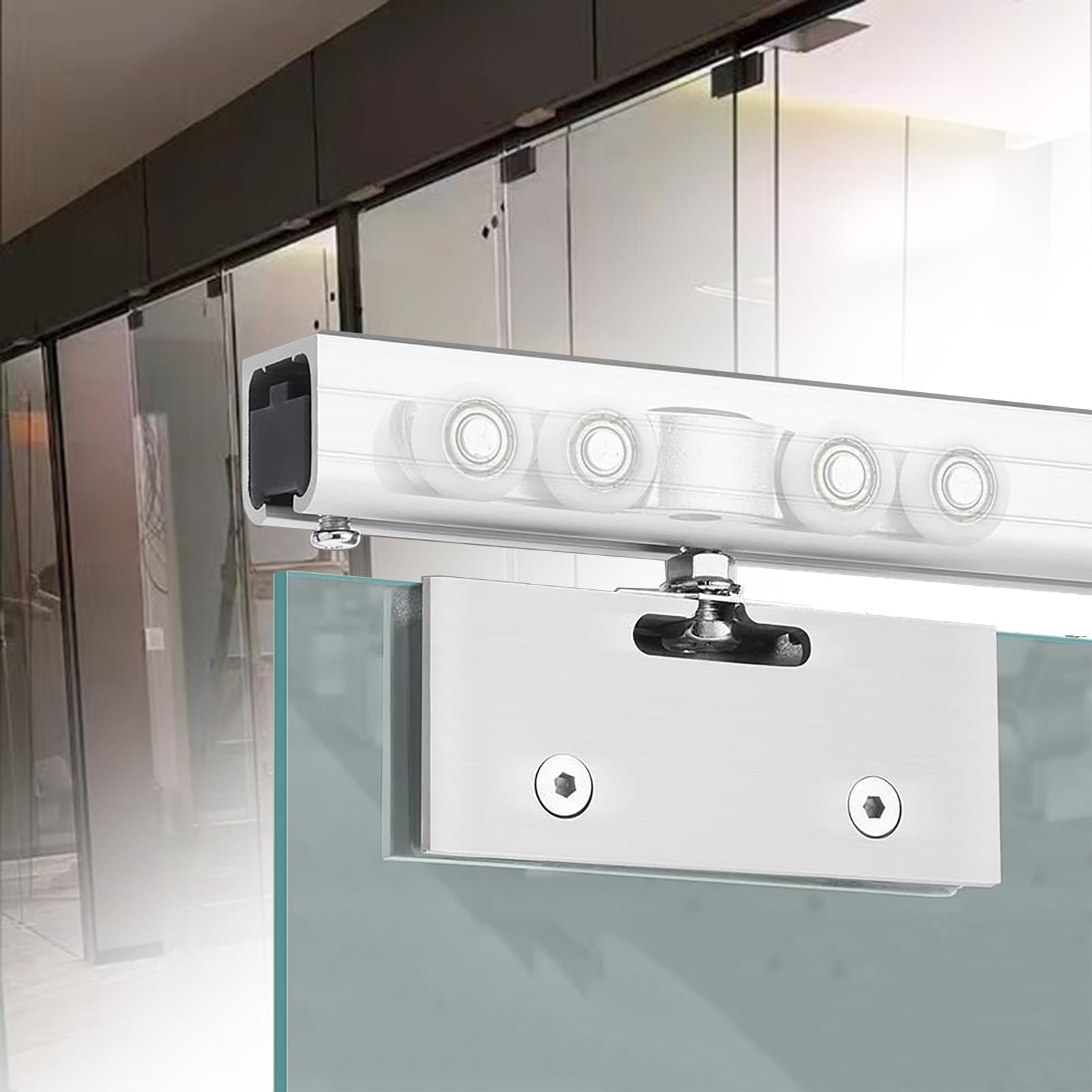 PALSINBY Sliding Glass Door Track Kit, Frameless Glass Barn Door Sliding Track Kit For 10-12mm 70-400cm