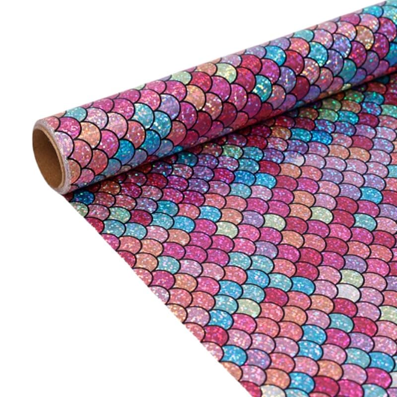 komforbaa Rose Red Shiny Gift Wrapping Paper, Iridescent Mermaid Scale Gift Wrap for Birthday, Graduation, Anniversary, Baby Shower, Wedding, Kids, Girls, 17In×33Ft (43cm×10m)
