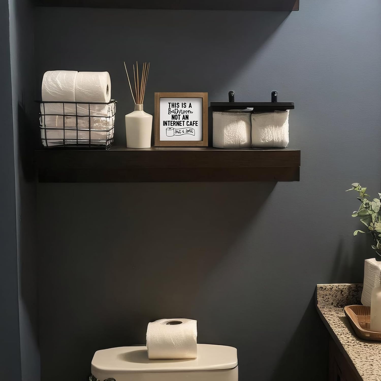 Bathroom Signs Decor, This Is A Bathroom Not An Internet Cafe Sign, Wooden Funny Bathroom Wall Art, Rustic Shelf Home Decoration Black and White Accessories - Image 6