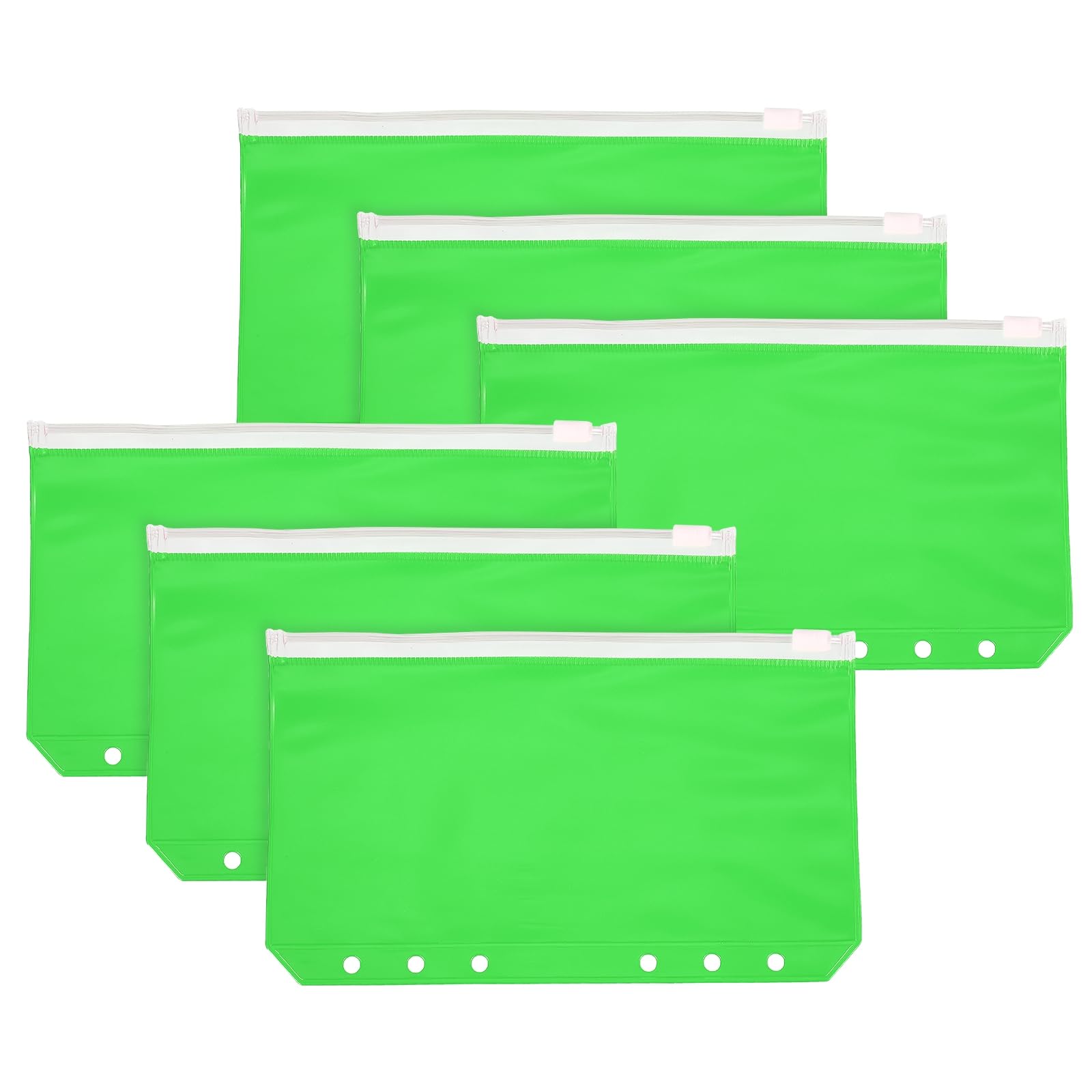 PATIKIL A6 Binder Pocket, 6 Pack 6 Holes Zipper Binder Pouch Budget Stuffing Envelopes Clear Storage Pocket Waterproof for Budget Planning Loose Leaf Bags, Transparent Zip/Green Pouch