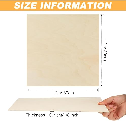 Miniatura 2 de Kigley Paquete de 60 hojas de tilo de 12 x 12 x 18 pulgadas, tablero cuadrado de madera sin terminar de 0.118 pulgadas de grosor para manualidades,