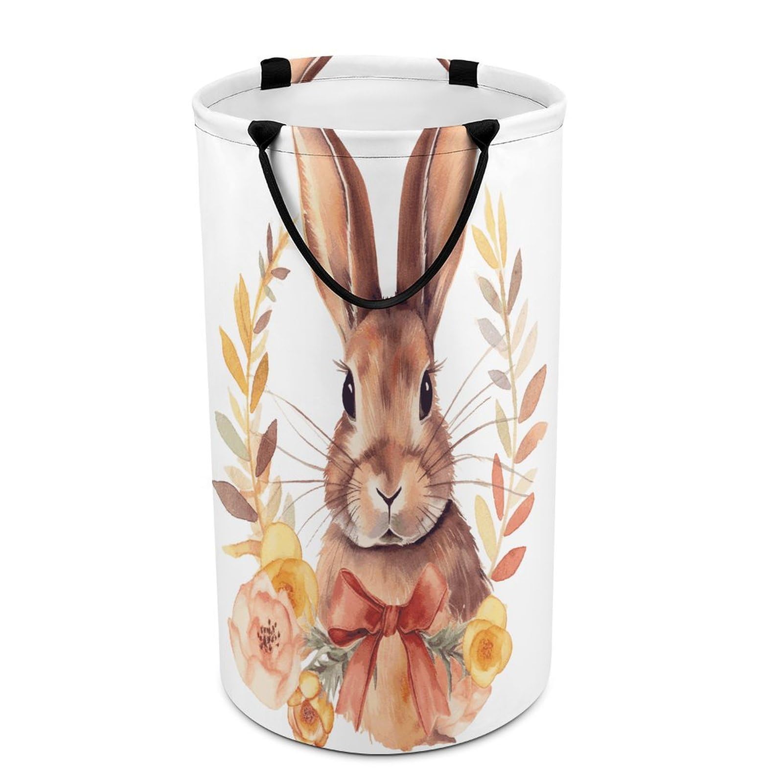 Bunny Rosette Laundry Hamper Waterproof Polyester Laundry Baskets Collapsible Dirty Clothes Storage Basket Clothes Hampers with Sturdy Handles for Travel Bedroom