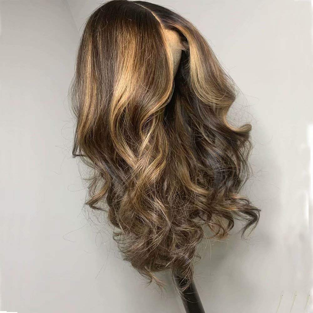 13x4 Body Wave Wig - Highlight Blonde Brown Human Hair Lace Front Wig for Black Women - Glueless, Pre-Plucked With Baby Hair, Brazilian Remy, 150 Density, 24 Inch