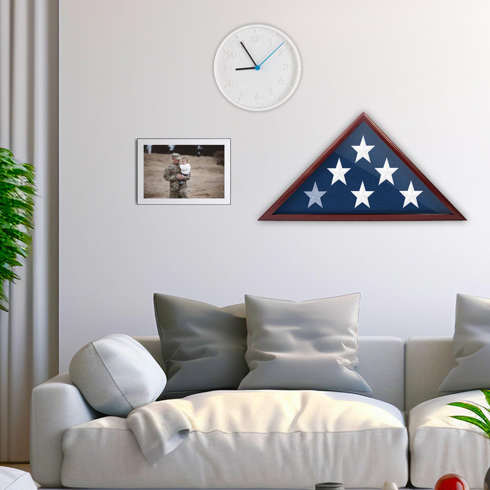 Flag Display Case for 5 x 9.5 ft Folded Burial Flag, Wall Mounted Wooden Flag Case with Custom DIY Stickers Self-Adhesive for Wall or Tabletop, Red Brown Flag Shadow Box for Honoring Military Veteran