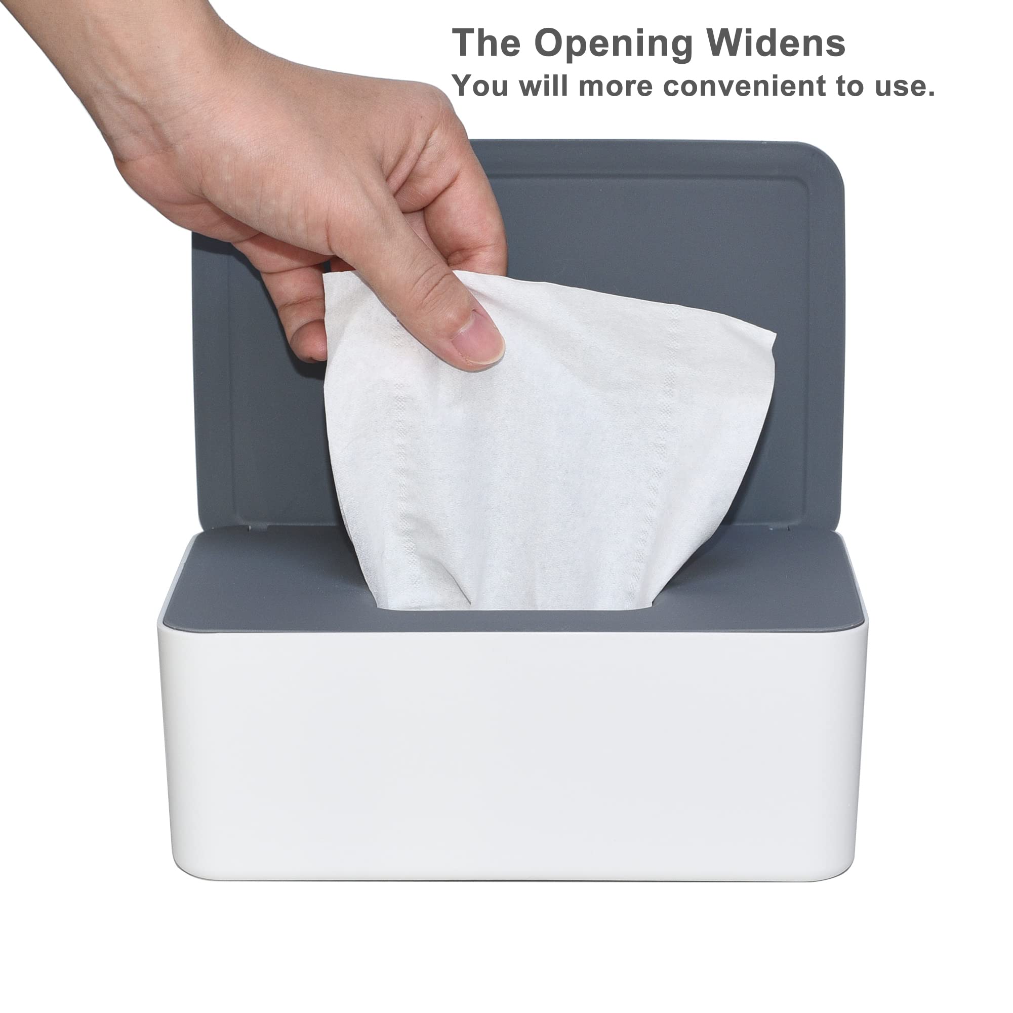 Dispensador de toallitas para pañales, caja de almacenamiento de pañales, soporte dispensador de toallitas húmedas con tapa para el hogar, oficina, coches (gris-blanco)