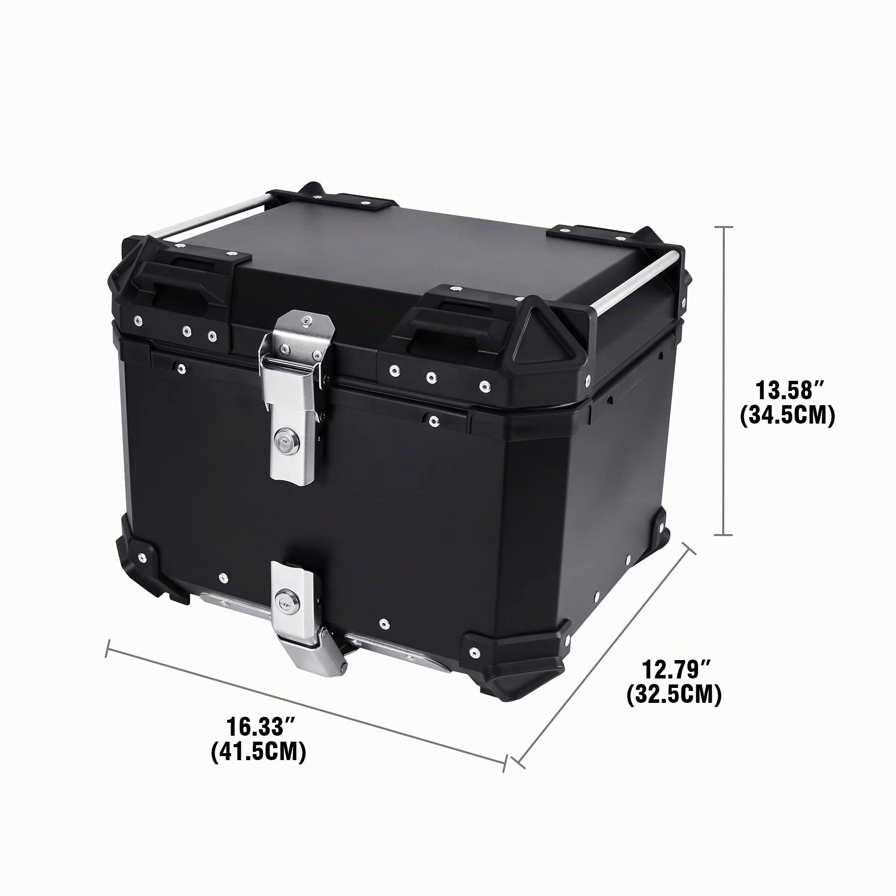Topcase pour moto 45L - Topcase pour scooter - Étanche - Topcase - Top Box en aluminium - Coffre arrière pour moto - Sac de voyage pour moto avec serrure de sécurité pour casque de moto
