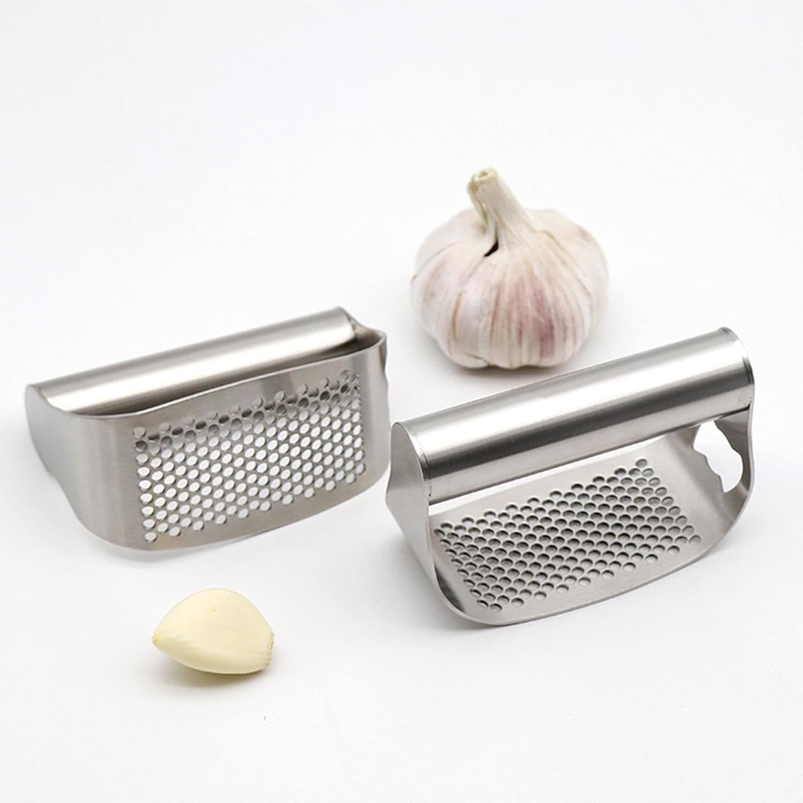 Presse à ail Ronde en Acier Inoxydable, Coupe-légumes avec poignée Ergonomique, Presse à ail Manuelle pour Usage Domestique, idéale pour hacher l'ail,Natural,10 x 7 x 5 cm