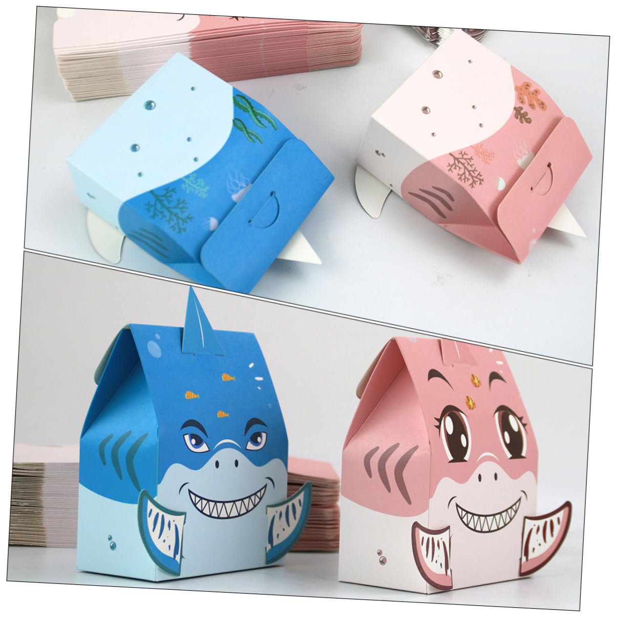 Scatola Caramelle a Forma di Squalo in Carta Blu, 25 Pezzi